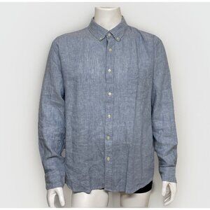 J Crew Shirt Mens Sz XXL Slim Fit Blue Linen Blend Button Down Long Sleeve